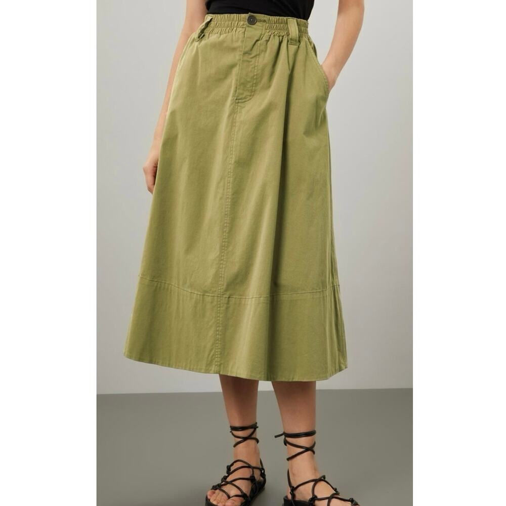SEA NEW YORK A-Line Green Olive Khaki 100% Cotton Midi Karina Skirt size XS